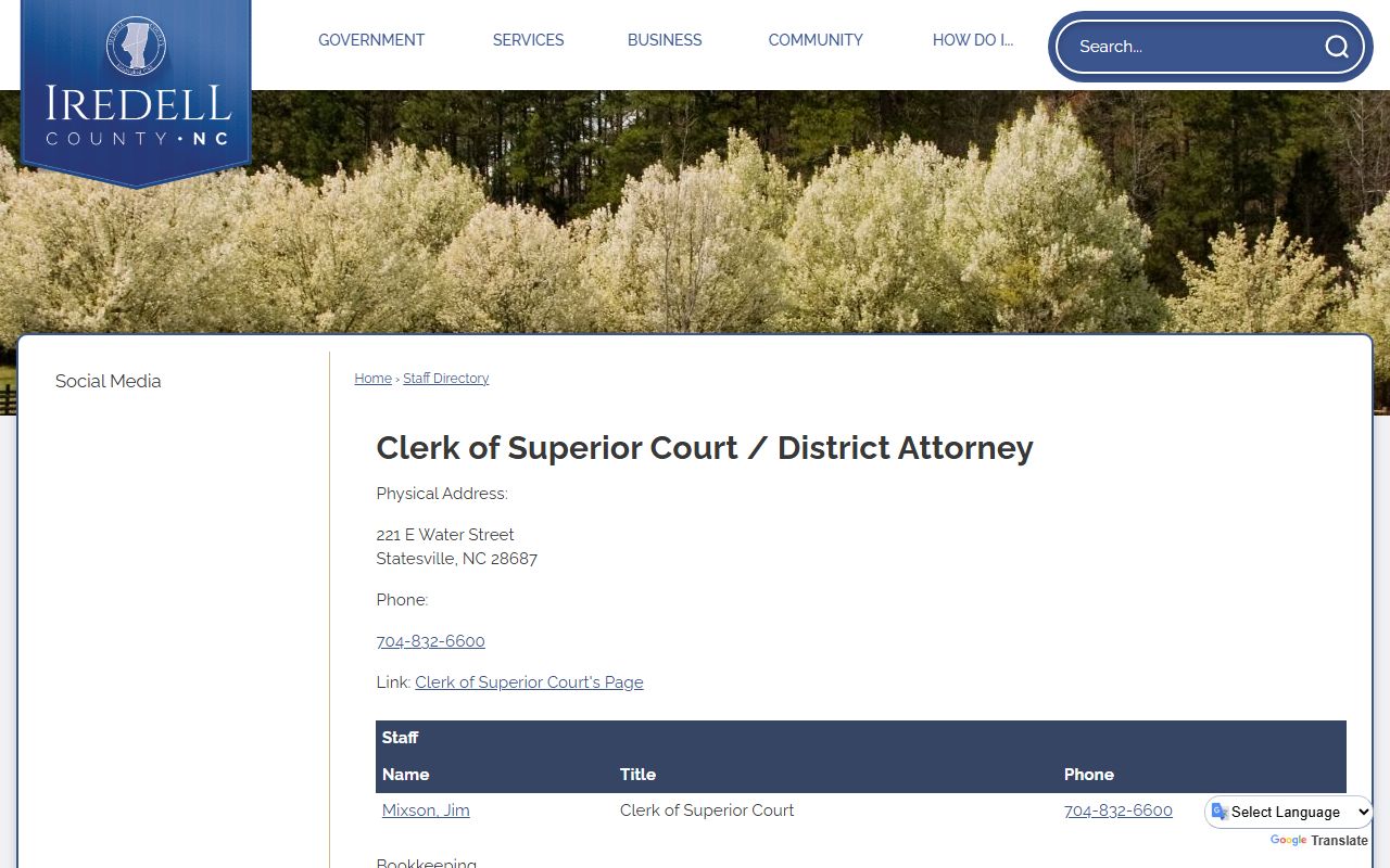 Iredell County Clerk of Superior Court records staff directory