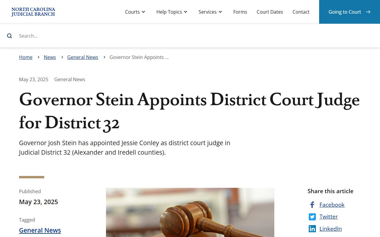 Iredell County court dockets District 32 judge information