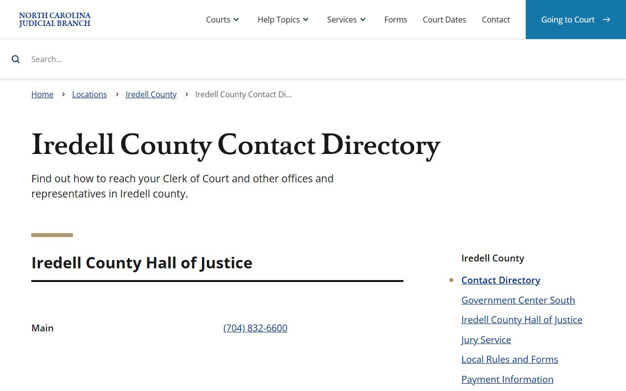 Iredell County court dockets contact directory