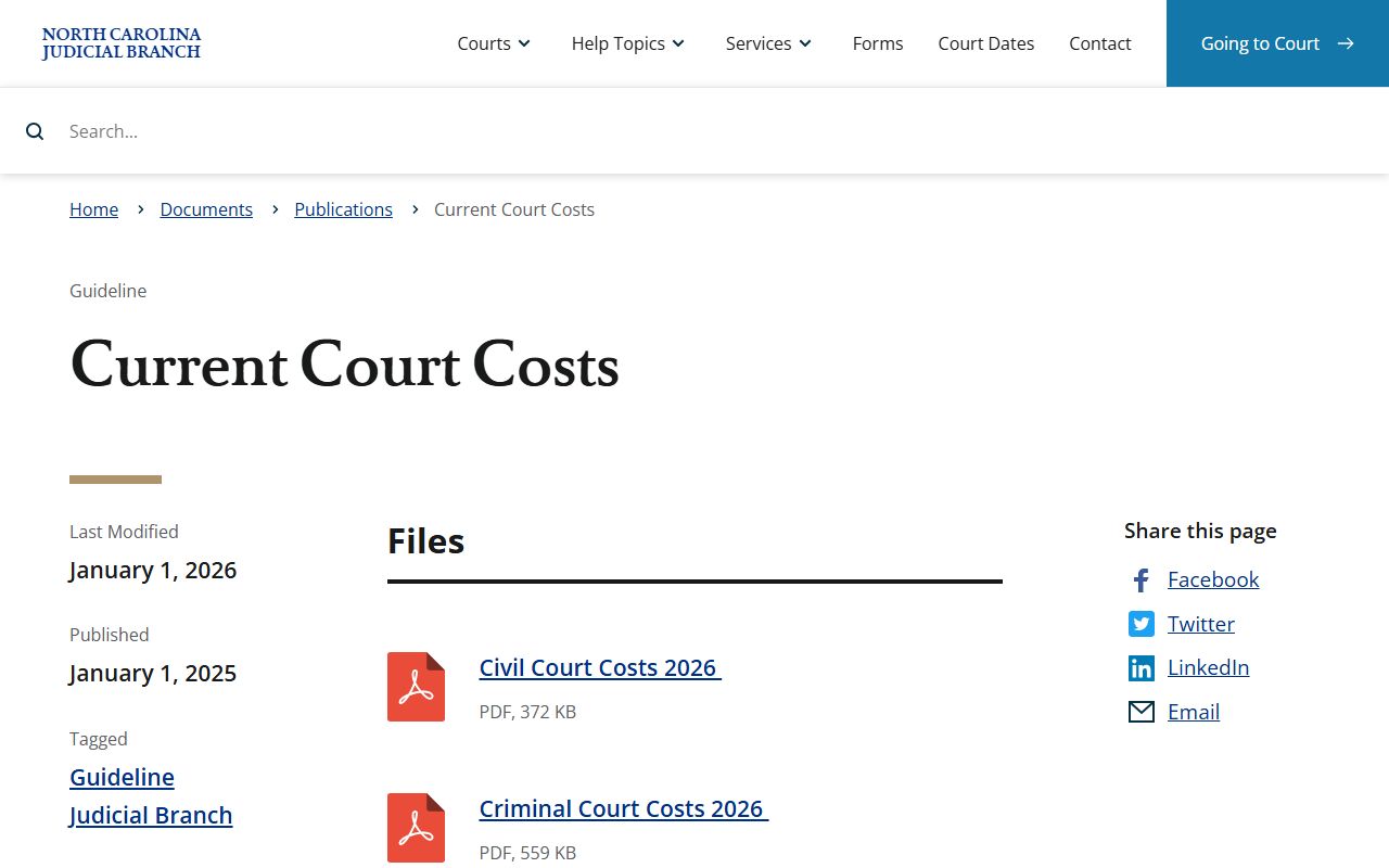 Iredell County court records current court costs resource
