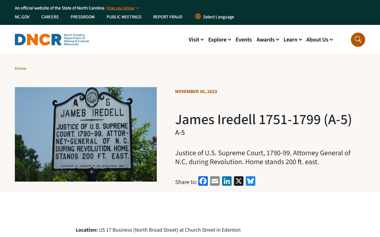 Iredell County court records North Carolina James Iredell marker