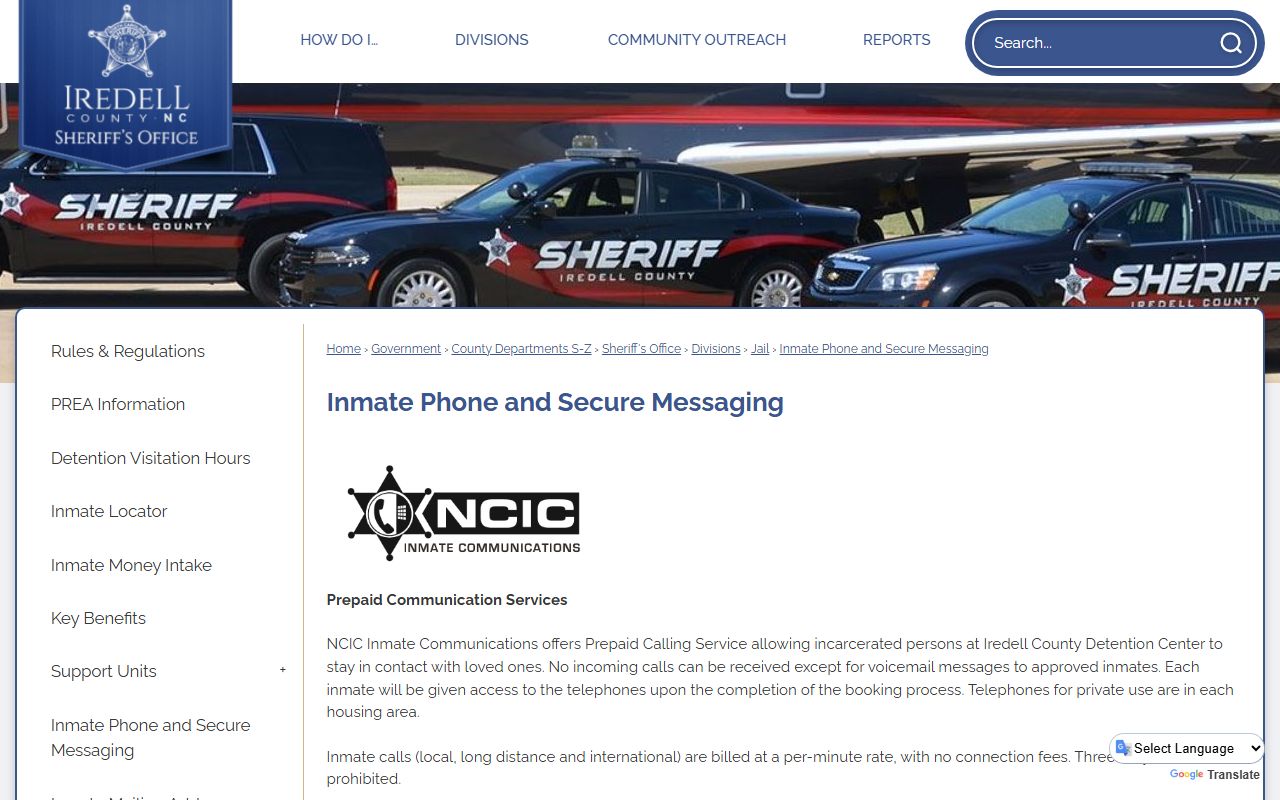 Iredell County inmate records phone and messaging rates