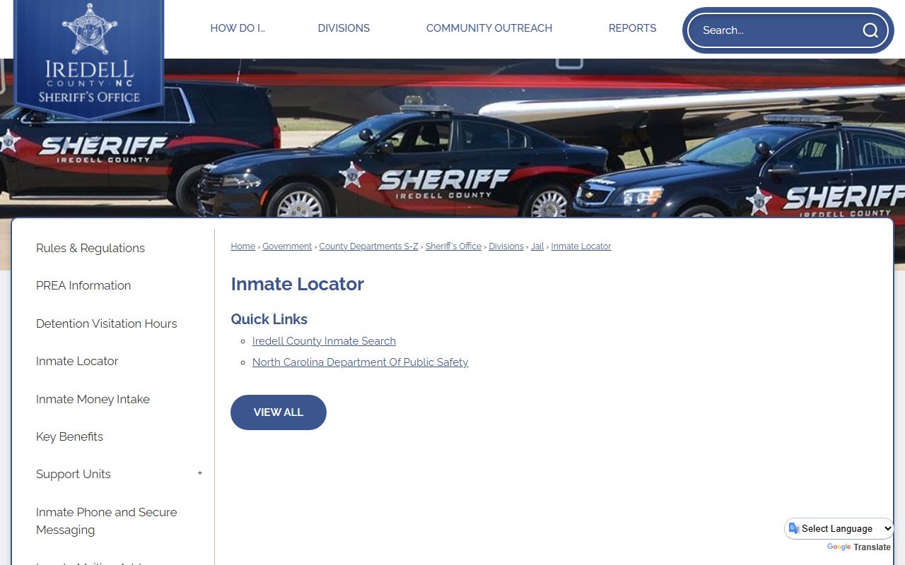 Iredell County inmate records locator page
