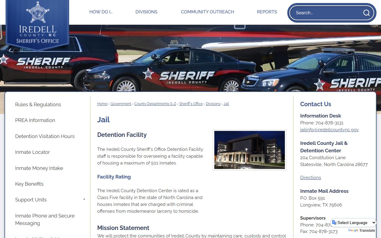 Iredell County inmate records jail information page