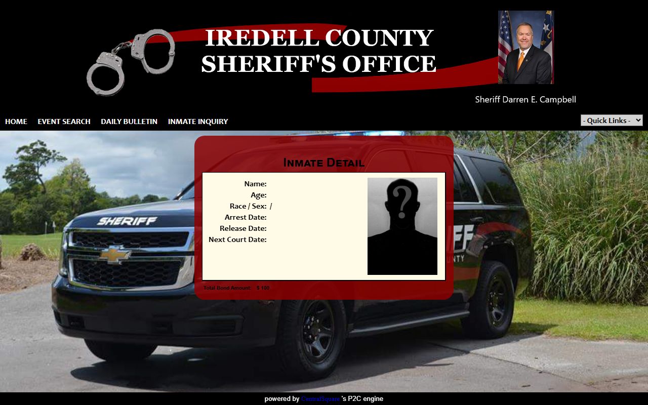 Iredell County inmate records P2C detail fields