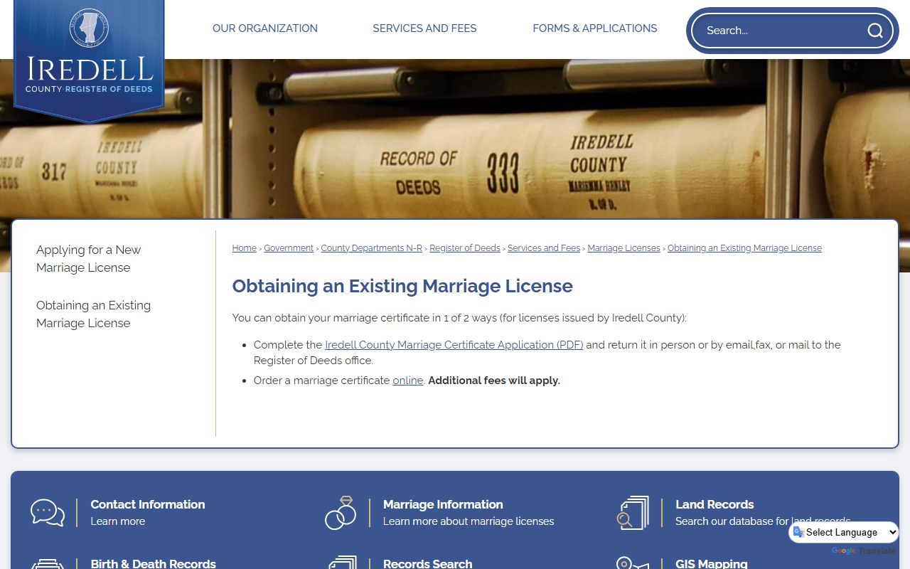 Iredell County marriage records certificate copy instructions