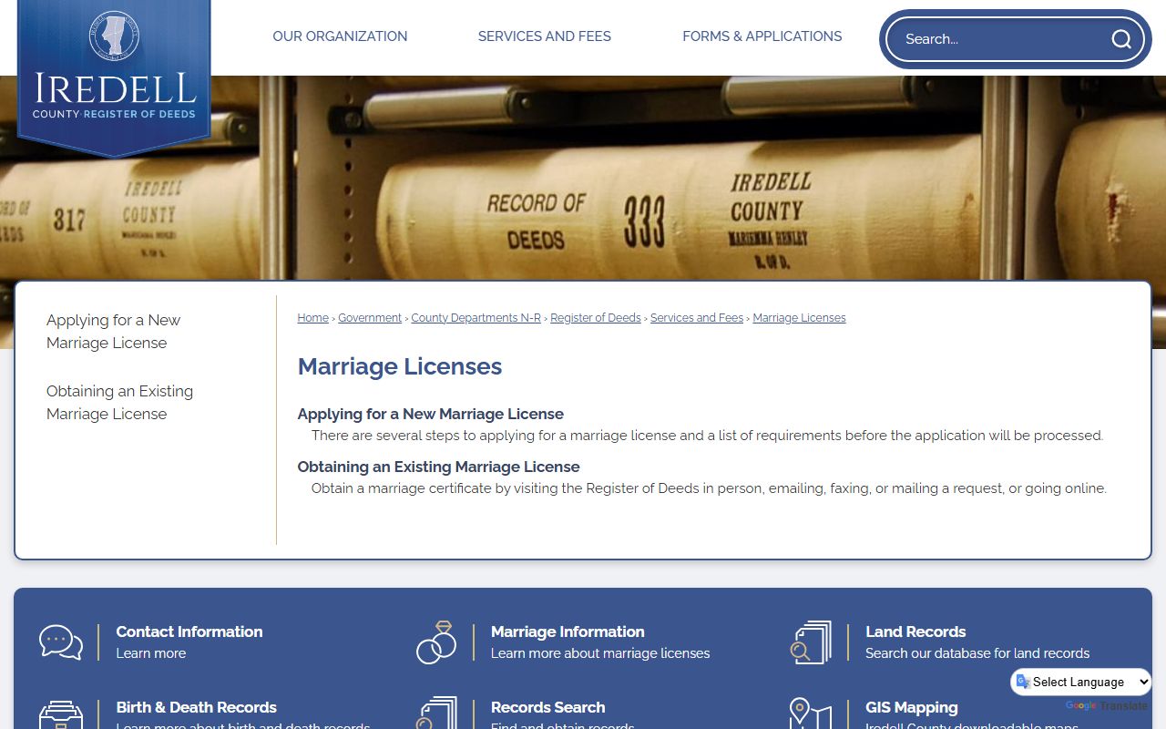 Iredell County marriage records marriage licenses landing page