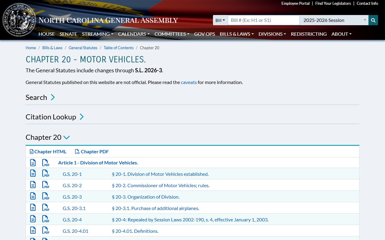 Iredell County traffic court records North Carolina Chapter 20 statutes