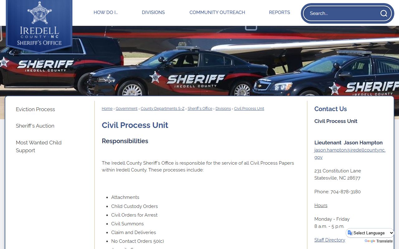Iredell County warrant records process service information