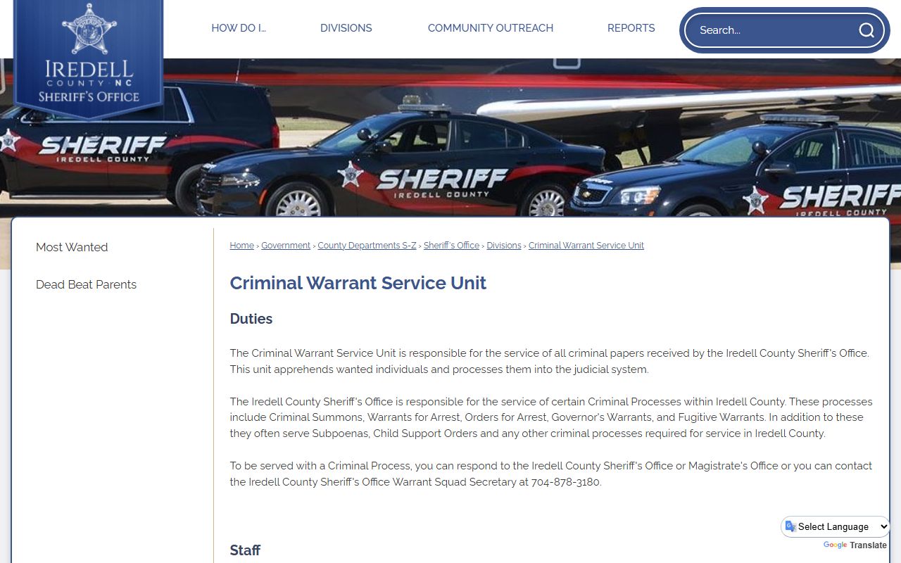Iredell County warrant records Criminal Warrant Service Unit